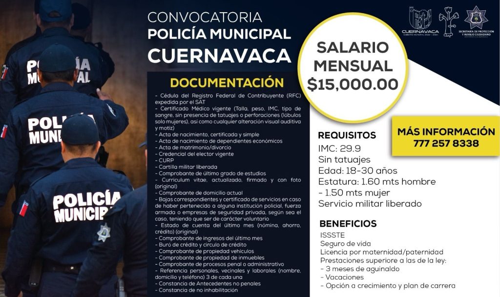 Lanza Cuernavaca la convocatoria para sumar nuevos policías a SEPRAC.