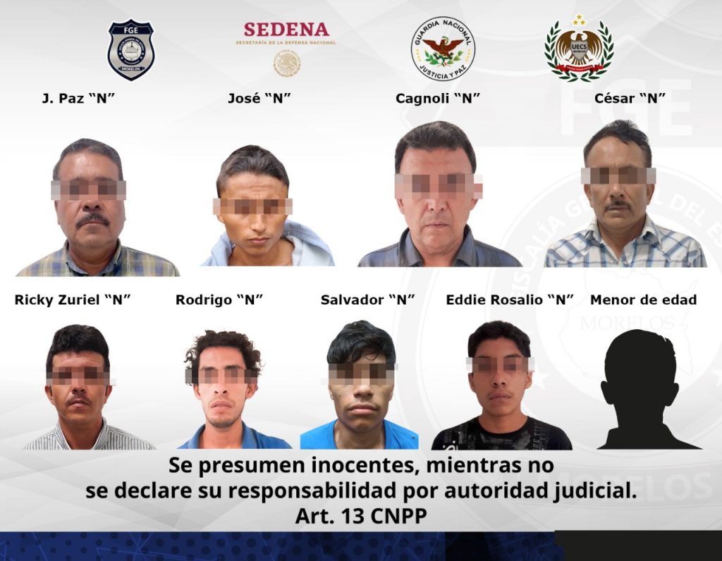 Detienen a 9 personas con armas, droga y autos en Coatlán del Río.
